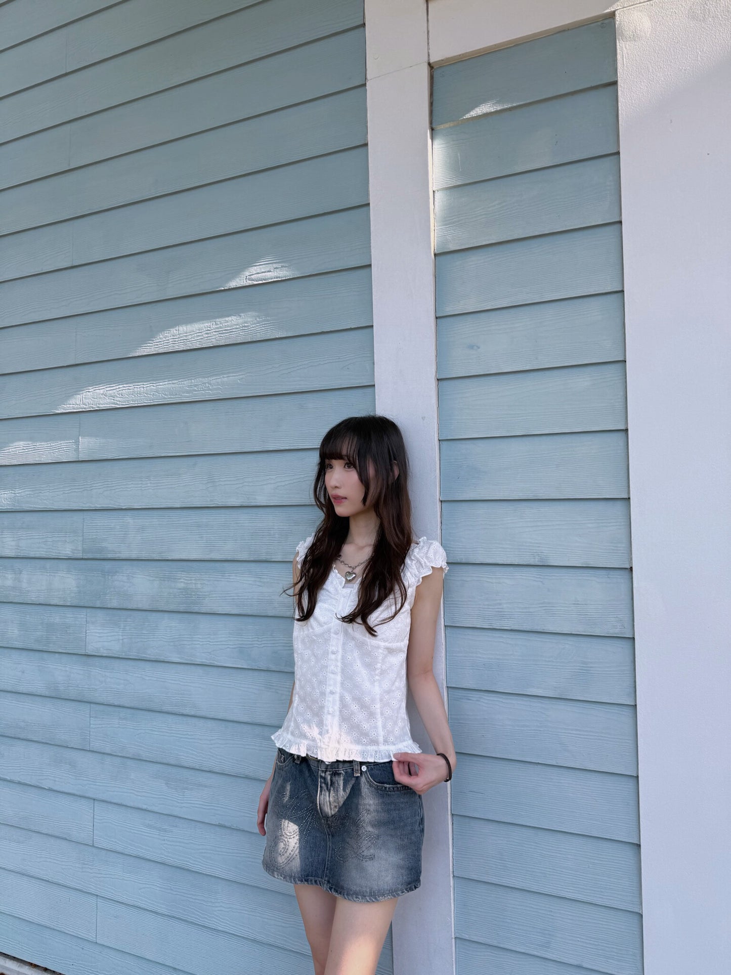 閃石珠珠洗水牛仔裙 Embellished Wash Demin Mini Skirt