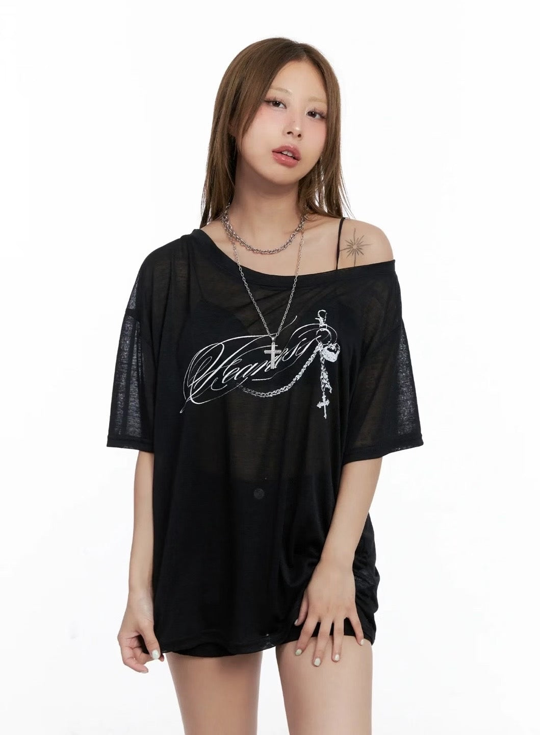 透視斜肩上衣 See-through Off-shoulder