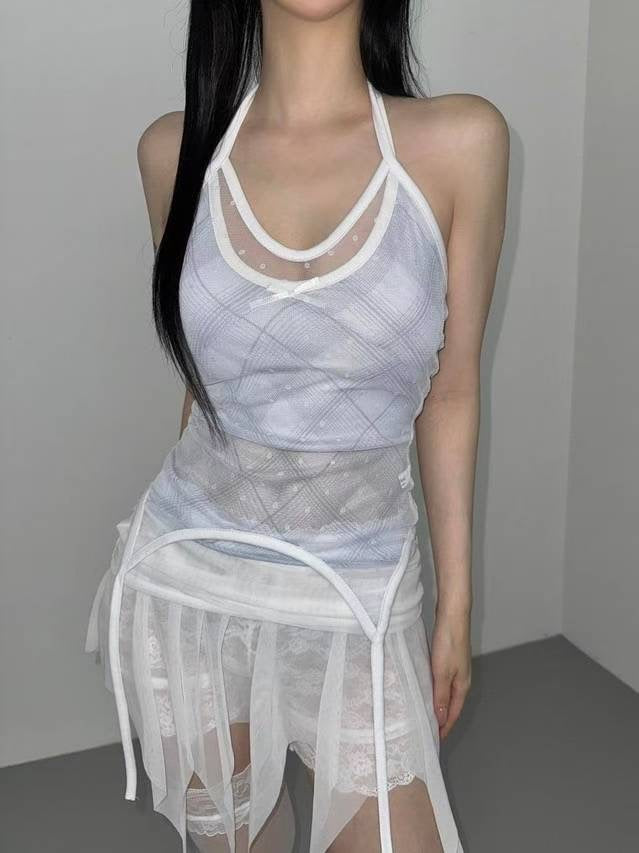 波點透視掛頸背心 Polka Dot See-through Halter Tank