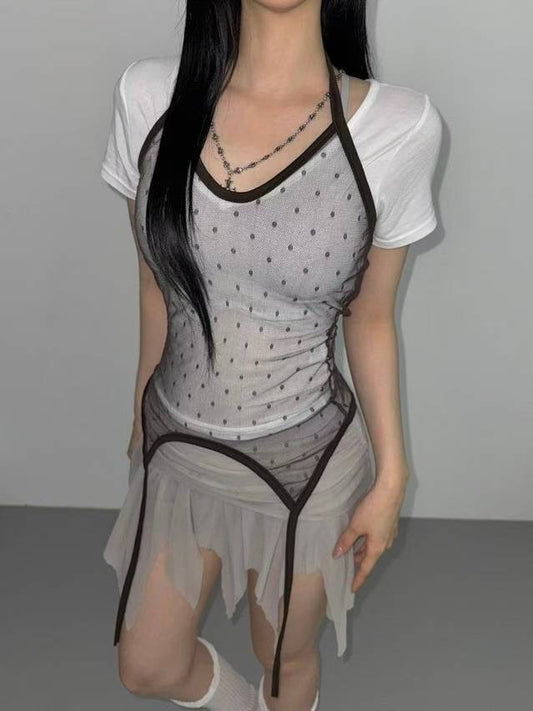 波點透視掛頸背心 Polka Dot See-through Halter Tank