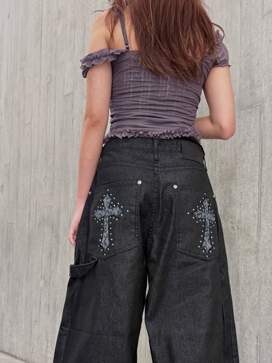 豹紋十字架牛仔褲 Leopard Cross Denim Jeans