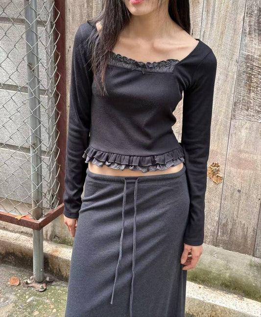 荷葉邊層次感薄長袖 Layered Ruffle Long-sleeve Blouse