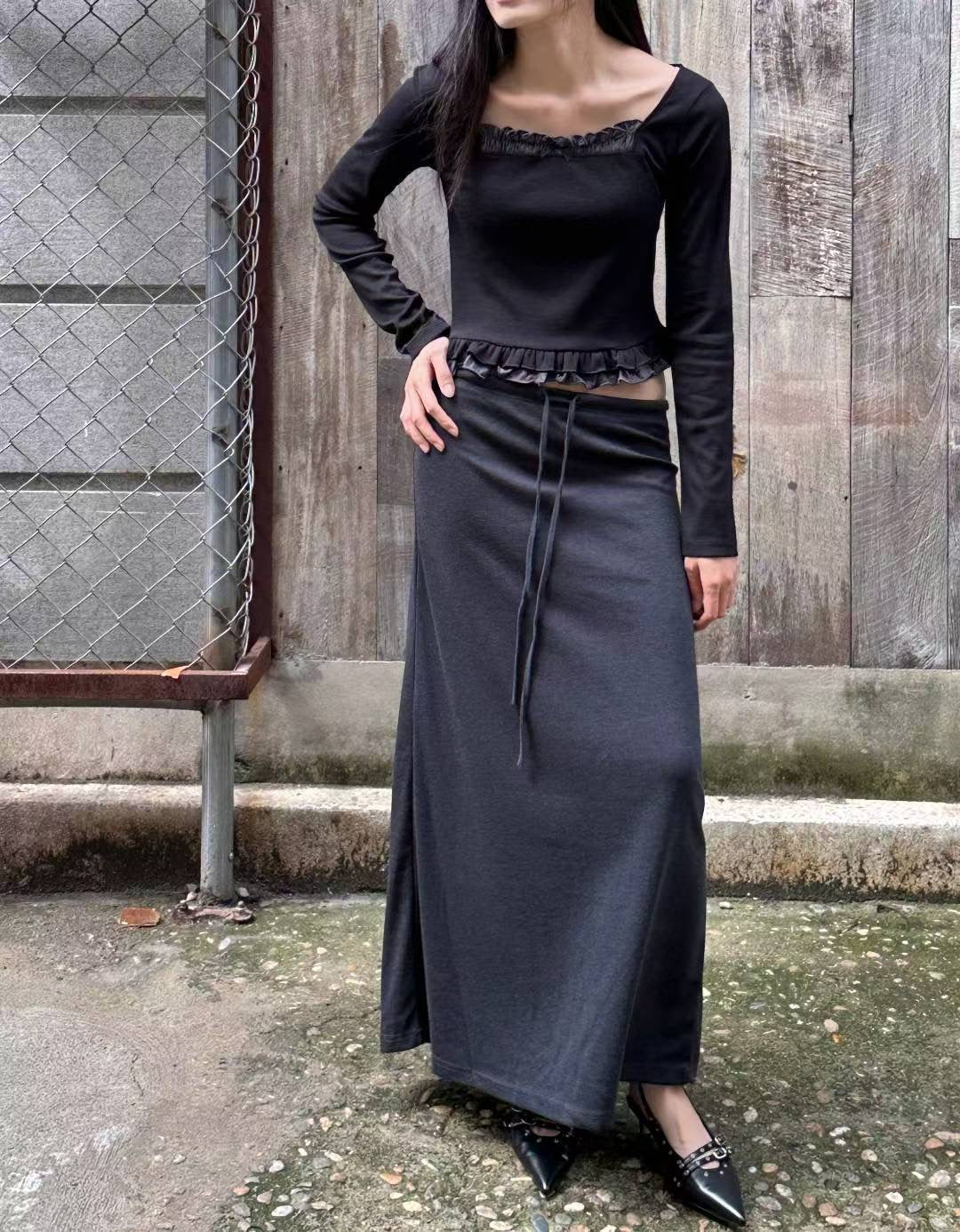 荷葉邊層次感薄長袖 Layered Ruffle Long-sleeve Blouse