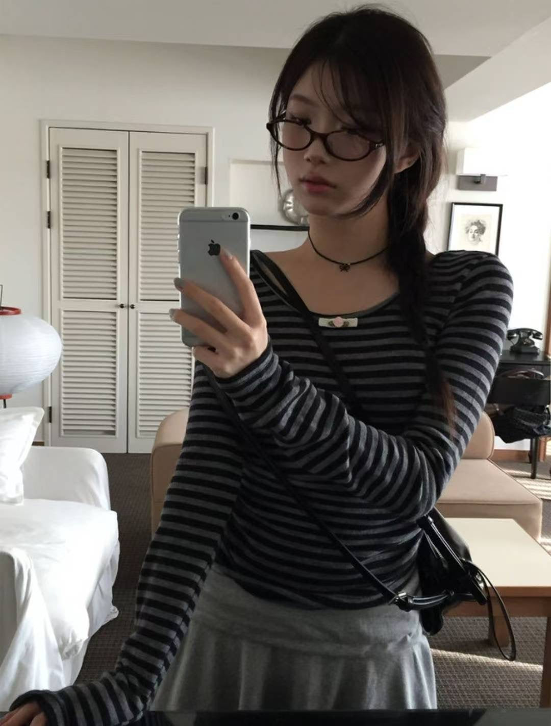 間條蝴蝶結薄長袖 Striped Ribbon Long-sleeve