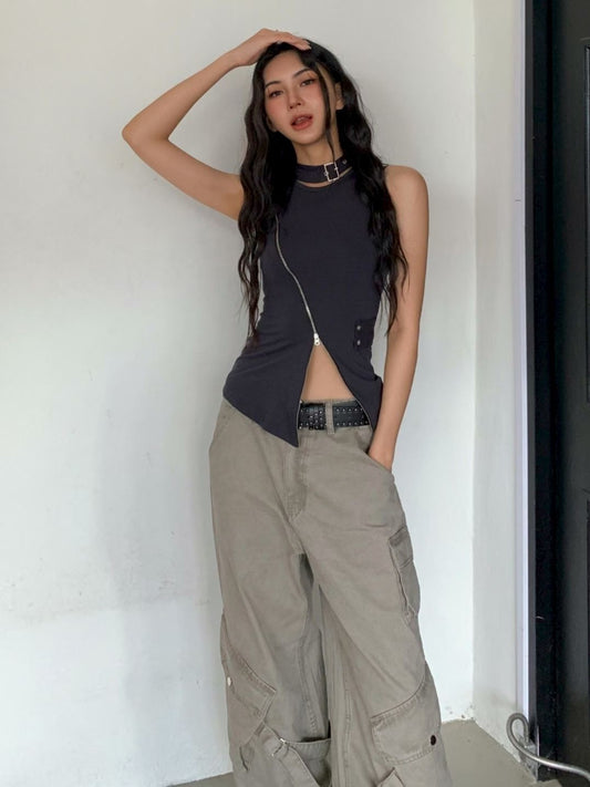 斜拉鍊頸圈背心 Cross-zip Choker Camisole