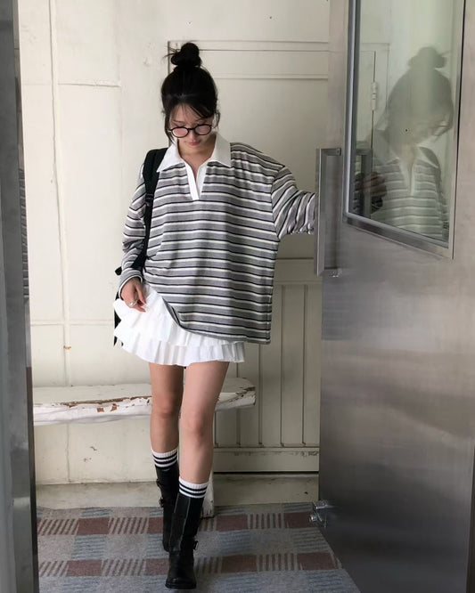 Striped Oversized Polo Shirt