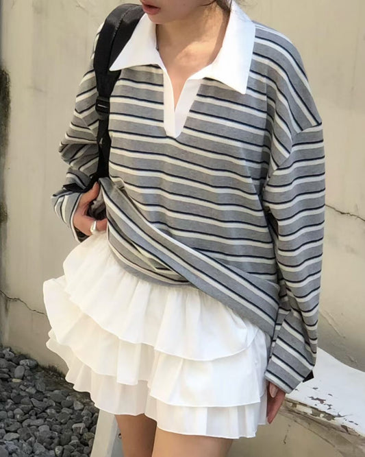 Striped Oversized Polo Shirt