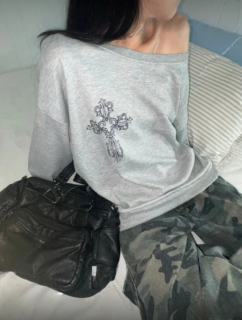 十字架斜肩上衣 Cross Off-shoulder Top