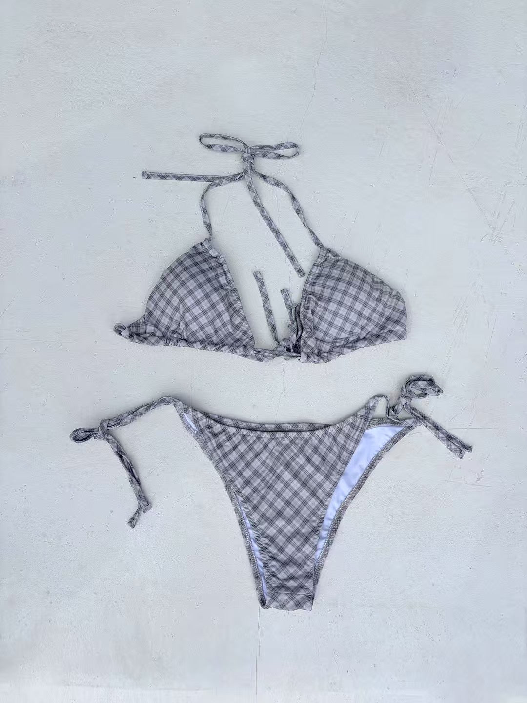 Checkered Bikini Set With Dress Outer