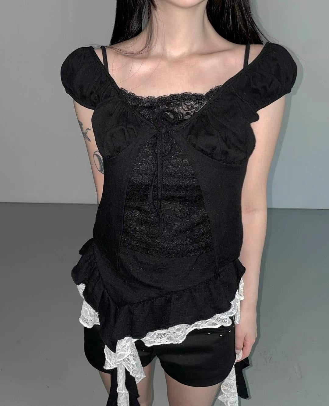 蕾絲假兩件 Lace Fake Two-Piece Cardigan
