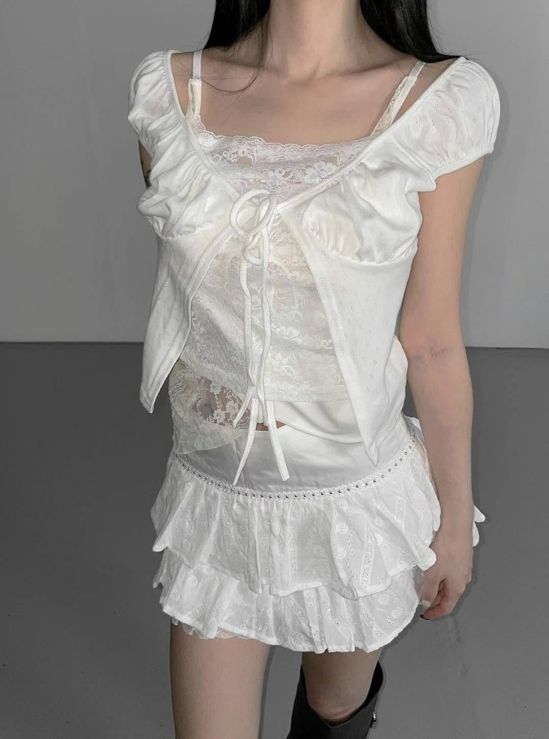 蕾絲假兩件 Lace Fake Two-Piece Cardigan