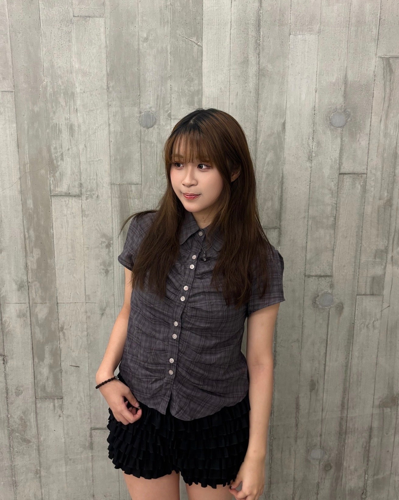 格子縮褶上衣 Checkered Gathers Blouse