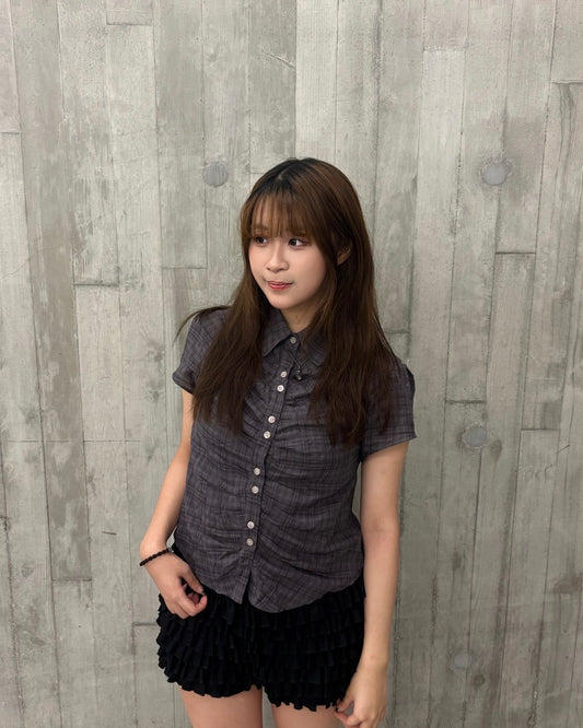 格子縮褶上衣 Checkered Gathers Blouse