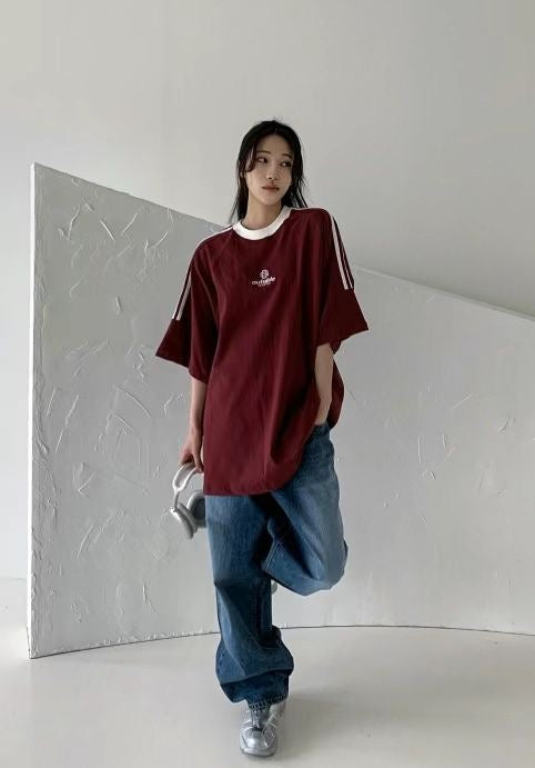 韓系三間拼色短袖 Three-stripes T-shirt