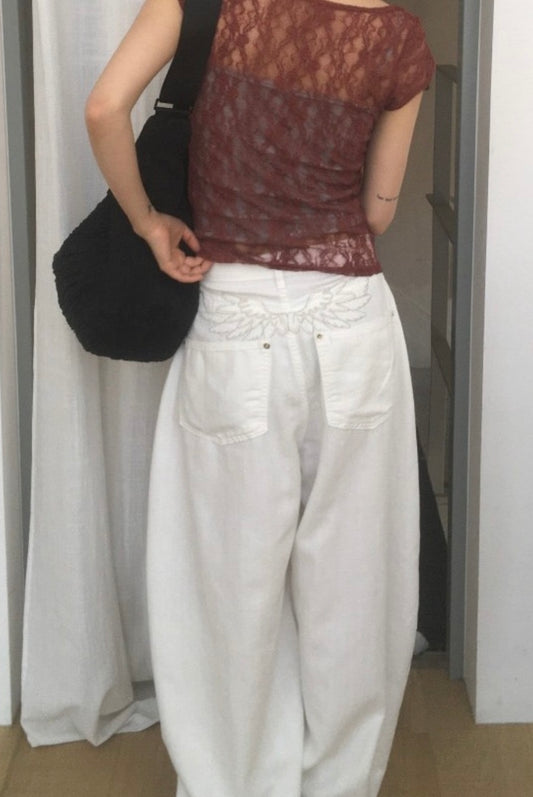 Angel Wing Barrel-leg Jeans