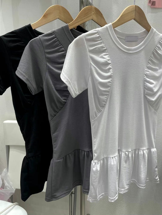 皺皺荷葉邊裙擺短袖上衣 Ruffled Hem Short Sleeve Top