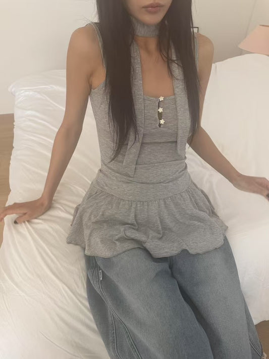 星星鈕扣掛頸吊帶裙 Star Button Halter Neck Dress