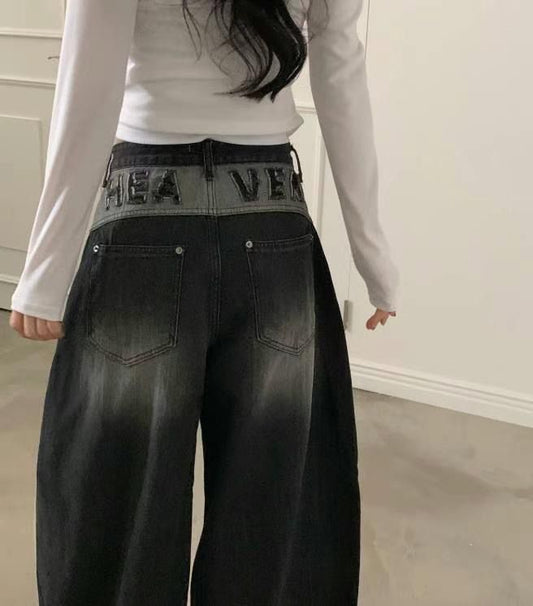 Black Demin Vintage Barrel-leg Jeans