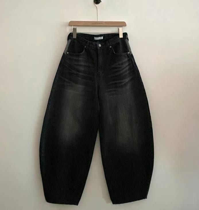Black Demin Vintage Barrel-leg Jeans