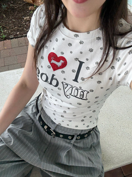 小狗腳印貼身上衣 Puppy Footprint Crop Top